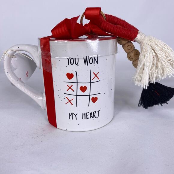 Tic Tac Toe Love Mug & Keychain Gift Set - You Won My Heart Valentines Gift NEW - Picture 6 of 7
